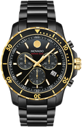 Movado Series 800 Chronograph Black Dial Black Steel Strap Watch For Men - 2600180