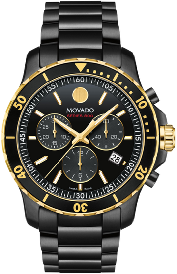 Movado Series 800 Chronograph Black Dial Black Steel Strap Watch For Men - 2600180