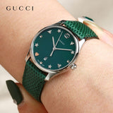  Shop Authentic Gucci G-Timeless Green Mother of Pearl Dial Green Leather Strap Watch For Women - YA126585 - Luxxuri