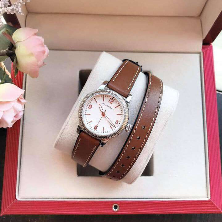  Shop Authentic Burberry Utilitarian White Dial Brown Leather Strap Watch for Women - BU7848 - Luxxuri