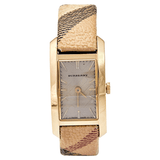  Shop Authentic Burberry Pioneer Gold Dial Haymarket Beige Leather Strap Watch for Women - BU9509 - Luxxuri