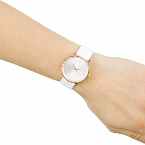 Shop Authentic Calvin Klein Accent White Dial White Leather Strap Watch for Women - K2Y2Y6K6 - Luxxuri