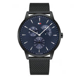  Shop Authentic Tommy Hilfiger Brad Quartz Blue Dial Black Mesh Bracelet Watch For Men - 1710392 - Luxxuri