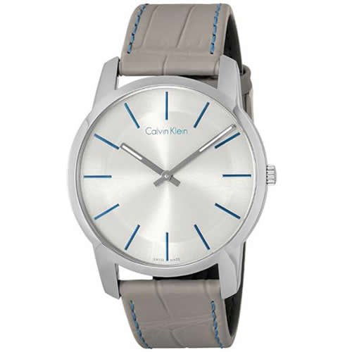  Shop Authentic Calvin Klein City Silver Dial Grey Leather Strap Watch for Men - K2G211Q4 - Luxxuri