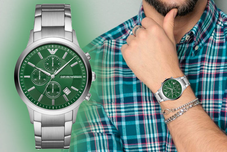  Shop Authentic Emporio Armani Renato Chronograph Green Dial Silver Steel Strap Watch For Men - AR11507 - Luxxuri