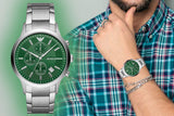  Shop Authentic Emporio Armani Renato Chronograph Green Dial Silver Steel Strap Watch For Men - AR11507 - Luxxuri