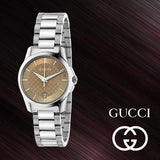  Shop Authentic Gucci G Timeless Brown Dial Silver Steel Strap Watch For Women - YA126526 - Luxxuri