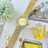  Shop Authentic Michael Kors Lennox Three-Hand Gold Dial Gold Mesh Bracelet Watch For Women - MK7335 - Luxxuri