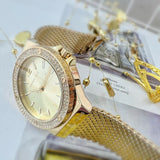  Shop Authentic Michael Kors Lennox Three-Hand Gold Dial Gold Mesh Bracelet Watch For Women - MK7335 - Luxxuri