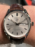  Shop Authentic Tag Heuer Carrera Day Date Silver Dial Brown Leather Strap Watch for Men - WBN2011.FC6484 - Luxxuri