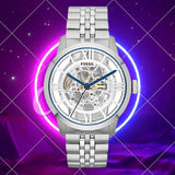  Shop Authentic Fossil Townsman Automatic Skeleton Silver Dial Silver Steel Strap Watch for Men - ME3044 - Luxxuri