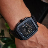  Shop Authentic Fossil Inscription Automatic Skeleton Black Dial Black Steel Strap Watch for Men - BQ2574 - Luxxuri