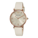  Shop Authentic Emporio Armani Gianni T Bar Light Brown Dial White Leather Strap Watch For Women - AR1769 - Luxxuri