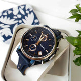 Shop Authentic Fossil Boyfriend Sport Chronograph Blue Dial Blue Leather Strap Watch for Women - ES4113 - Luxxuri