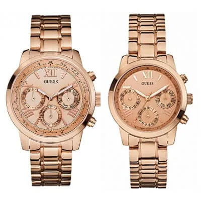  Shop Authentic Guess Mini Sunrise Chronograph Quartz Rose Gold Dial Rose Gold Steel Strap Watch For Women - W0448L3 - Luxxuri