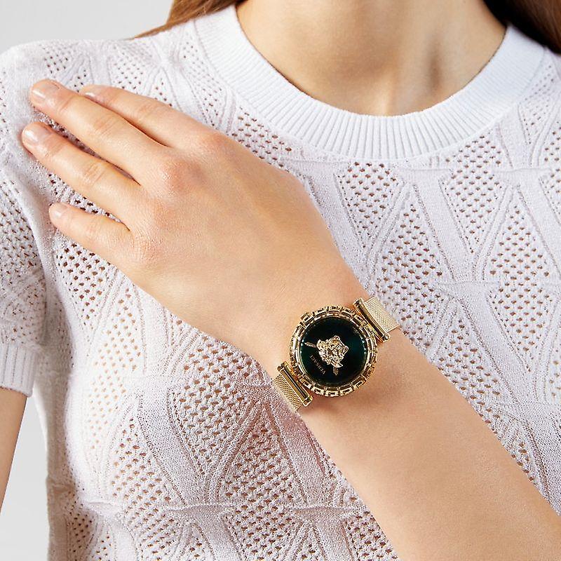  Shop Authentic Versace Palazzo Empire Greca Green Dial Gold Mesh Bracelet Watch for Women - VEDV00819 - Luxxuri