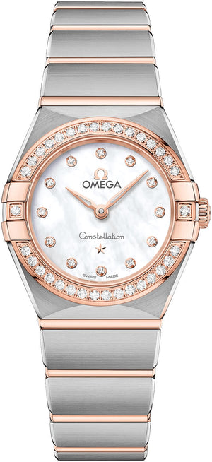  Shop Authentic Omega Constellation Quartz Diamonds Mother of Pearl Dial Two Tone Steel Strap Watch for Women - 131.25.25.60.55.001 - Luxxuri
