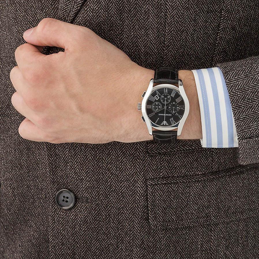  Shop Authentic Emporio Armani Valente Chronograph Black Dial Black Leather Strap Watch For Men - AR1633 - Luxxuri