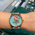  Shop Authentic Gucci G Timeless Floral Turquoise Dial Turquoise Leather Strap Watch For Women - YA1264085 - Luxxuri