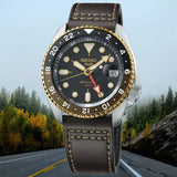  Shop Authentic Seiko 5 Sports SKX GMT Automatic Mocha Black Dial Brown Leather Strap Watch For Men - SSK036K1 - Luxxuri
