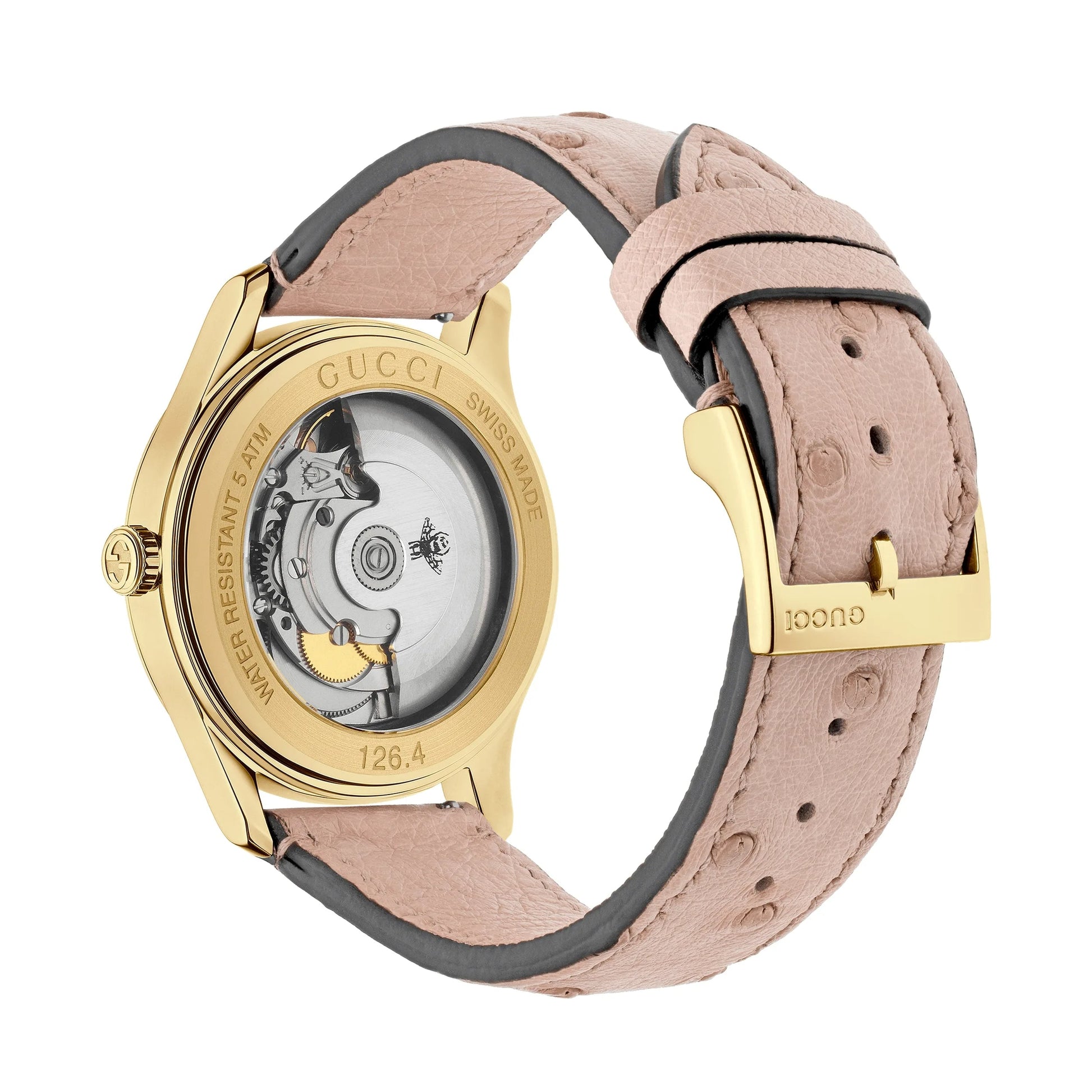 Shop Authentic Gucci G Timeless Skeleton 16K Gold Mother of Pearl Dial Pink Leather Strap Watch For Women - YA1264110 - Luxxuri