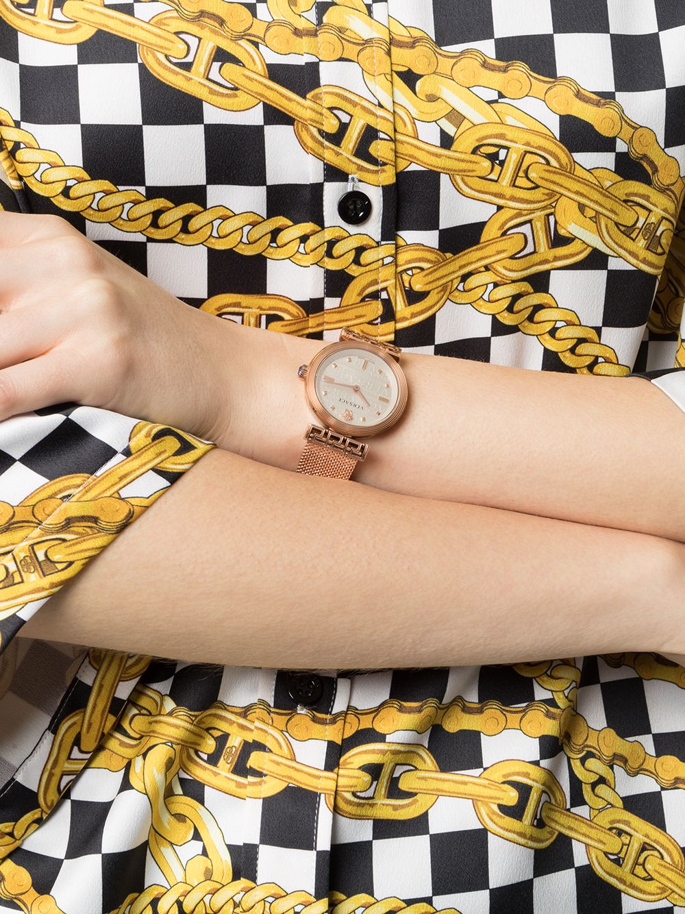 Versace Meander White Dial Rose Gold Mesh Bracelet Watch for Women - VELW00620