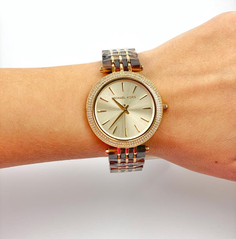 Michael Kors Darci Gold Dial Brown Two Tone Steel Strap Watch for Women - MK4326
