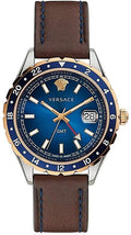  Shop Authentic Versace Hellenyium GMT Blue Dial Brown Leather Strap Watch for Men - V11080017 - Luxxuri