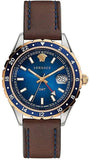  Shop Authentic Versace Hellenyium GMT Blue Dial Brown Leather Strap Watch for Men - V11080017 - Luxxuri