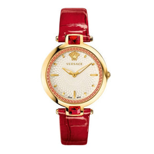  Shop Authentic Versace Crystal Gleam White Dial Red Leather Strap Watch For Women - VAN040016 - Luxxuri