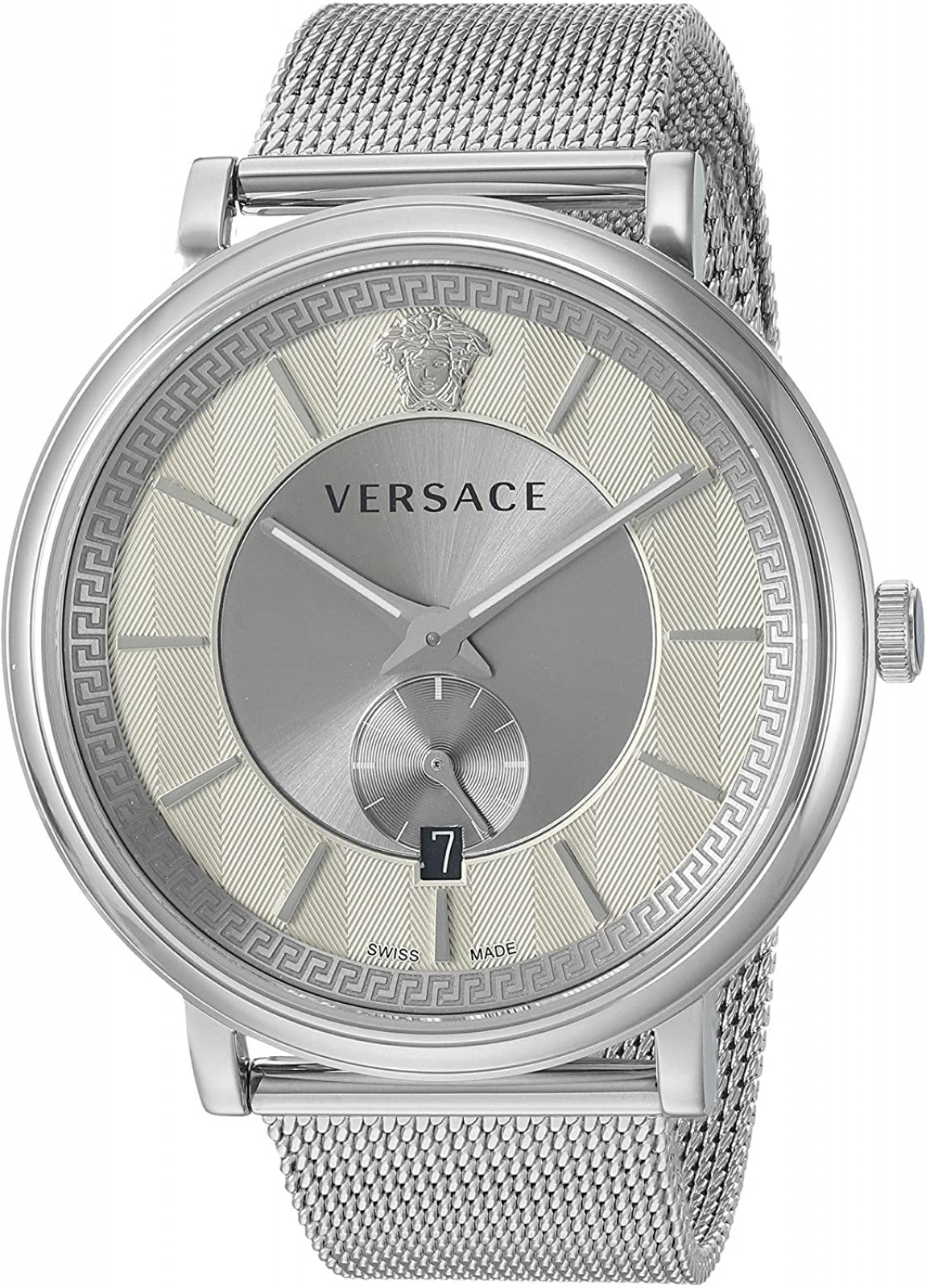  Shop Authentic Versace V-Circle Silver Dial Silver Mesh Bracelet Watch for Men - VBQ060017 - Luxxuri