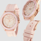  Shop Authentic Michael Kors Runway Three Hand Crystal Pave Dial Pink Rubber Strap Watch For Women - MK6854 - Luxxuri