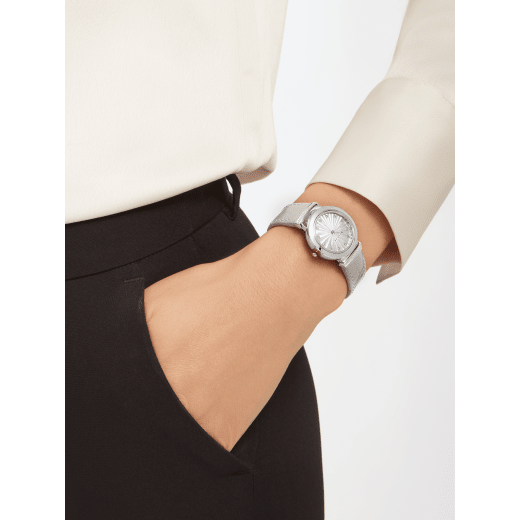  Shop Authentic Bvlgari LVCEA Diamonds Silver Mother of Pearl Dial Silver Leather Strap Watch for Women - LVCEA103367 - Luxxuri