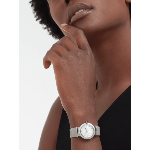  Shop Authentic Bvlgari LVCEA Diamonds Silver Mother of Pearl Dial Silver Leather Strap Watch for Women - LVCEA103367 - Luxxuri