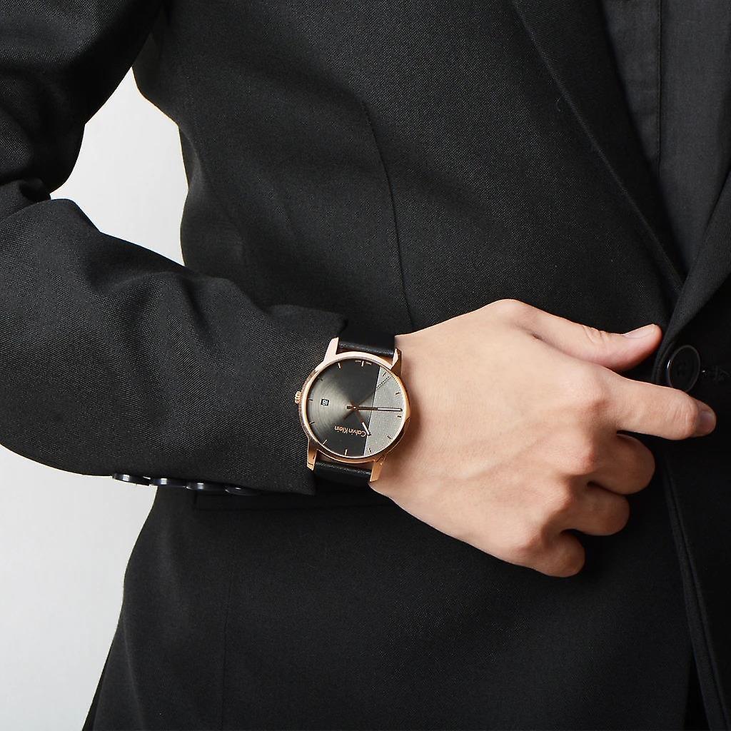  Shop Authentic Calvin Klein City Quartz Grey Dial Black Leather Strap Watch for Men - K2G2G6C3 - Luxxuri