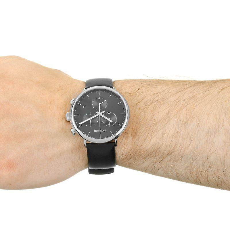 Shop Authentic Calvin Klein High Noon Chronograph Black Dial Black Leather Strap Watch for Men - K8M271C1 - Luxxuri