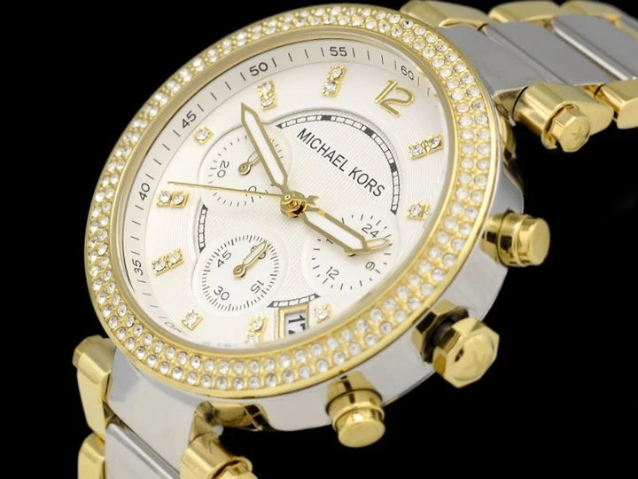  Shop Authentic Michael Kors Parker Chronograph Silver Dial Two Tone Steel Strap Watch For Women - MK5687 - Luxxuri