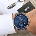  Shop Authentic Hugo Boss Jet Blue Dial Silver Mesh Bracelet Watch for Men - 1513441 - Luxxuri