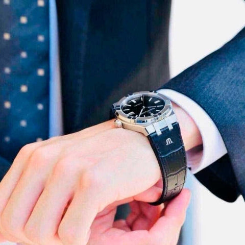 Shop Authentic Maurice Lacroix Aikon Date Automatic Black Dial Black Leather Strap Watch For Men - AI6008-SS001-330-1 - Luxxuri