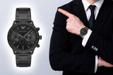  Shop Authentic Emporio Armani Mario Chronograph Black Dial Black Steel Strap Watch For Men - AR11242 - Luxxuri
