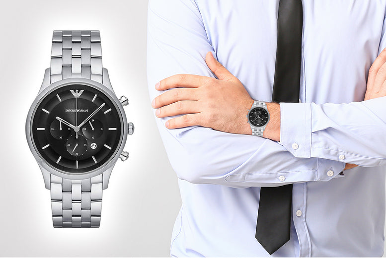 Shop Authentic Emporio Armani Chronograph Black Dial Silver Steel Strap Watch For Men - AR11017 - Luxxuri