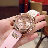  Shop Authentic Guess Frontier Diamonds Rose Gold Dial Pink Rubber Strap Watch For Women - W1160L5 - Luxxuri