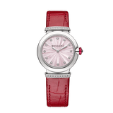  Shop Authentic Bvlgari Lvcea Intarsio Diamonds Mother of Pearl Pink Dial Red Leather Strap Watch for Women - LVCEA103619 - Luxxuri