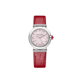  Shop Authentic Bvlgari Lvcea Intarsio Diamonds Mother of Pearl Pink Dial Red Leather Strap Watch for Women - LVCEA103619 - Luxxuri