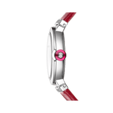  Shop Authentic Bvlgari Lvcea Intarsio Diamonds Mother of Pearl Pink Dial Red Leather Strap Watch for Women - LVCEA103619 - Luxxuri