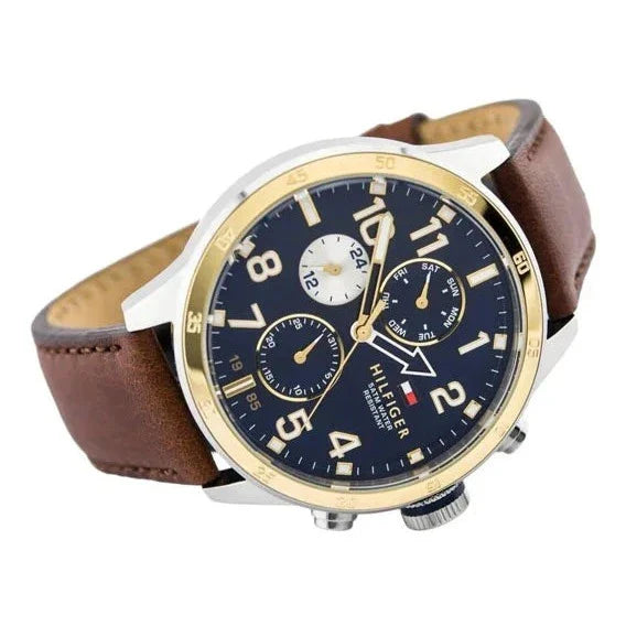  Shop Authentic Tommy Hilfiger Sport Multifunction Blue Dial Brown Leather Strap Watch for Men - 1791137 - Luxxuri