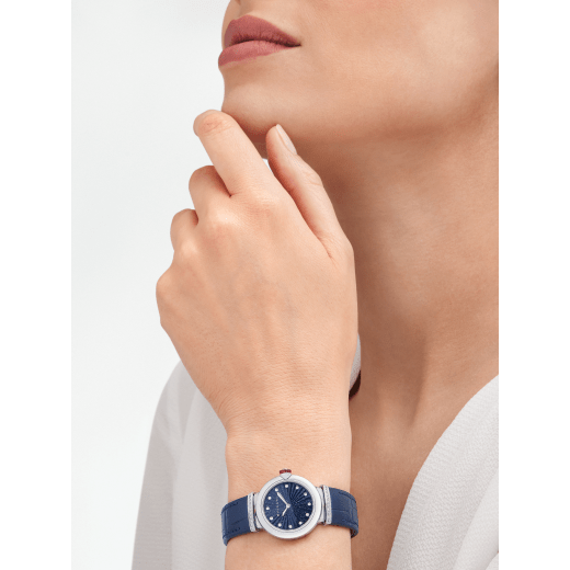  Shop Authentic Bvlgari Lvcea Intarsio Aventurine Diamonds Blue Dial Blue Leather Strap Watch for Women - LVCEA103617 - Luxxuri