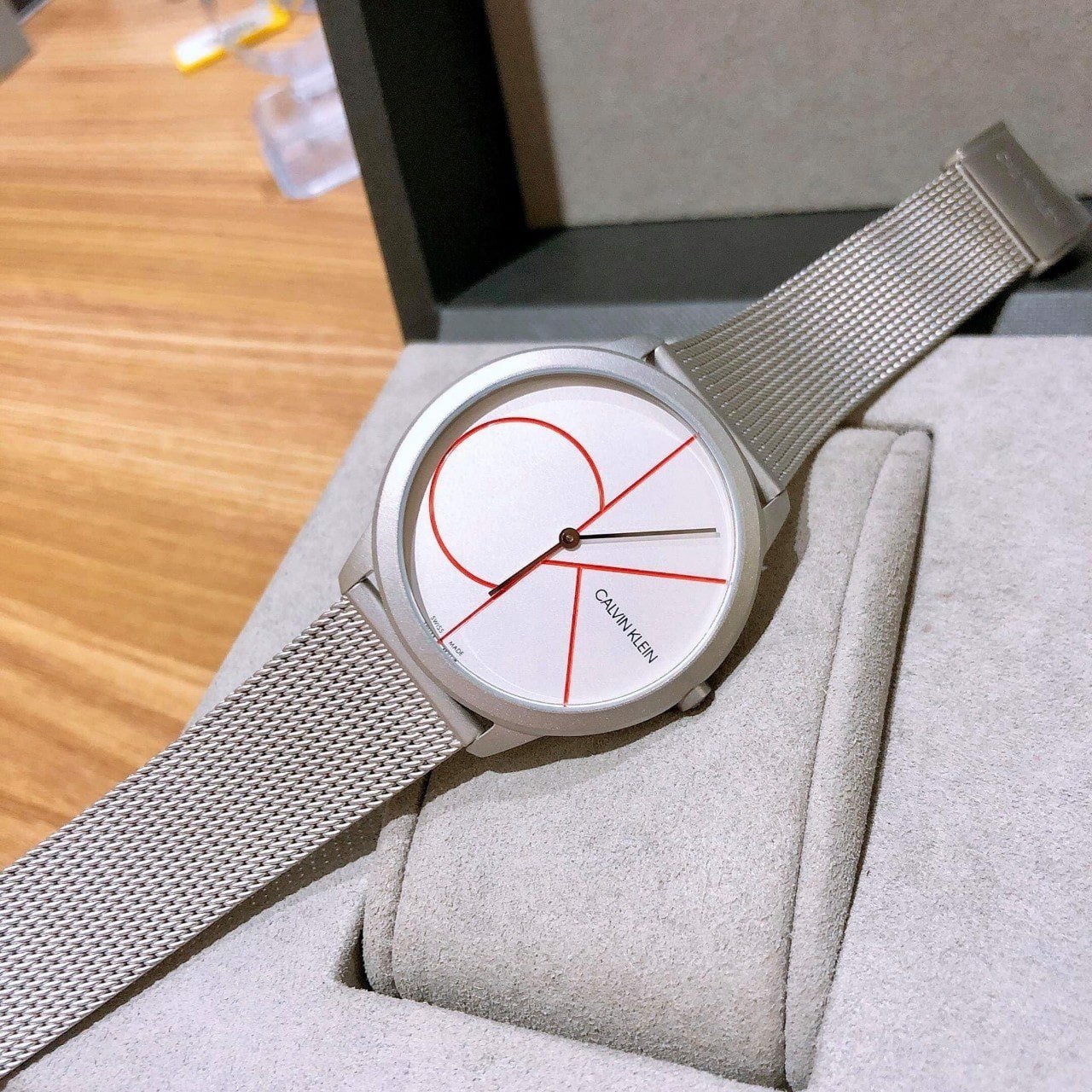  Shop Authentic Calvin Klein Minimal White Dial Silver Mesh Bracelet Watch for Men - K3M51152 - Luxxuri
