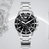  Shop Authentic Emporio Armani Diver Chronograph Quartz Black Dial Silver Steel Strap Watch For Men - AR11360 - Luxxuri