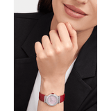  Shop Authentic Bvlgari Lvcea Intarsio Diamonds Mother of Pearl Pink Dial Red Leather Strap Watch for Women - LVCEA103619 - Luxxuri